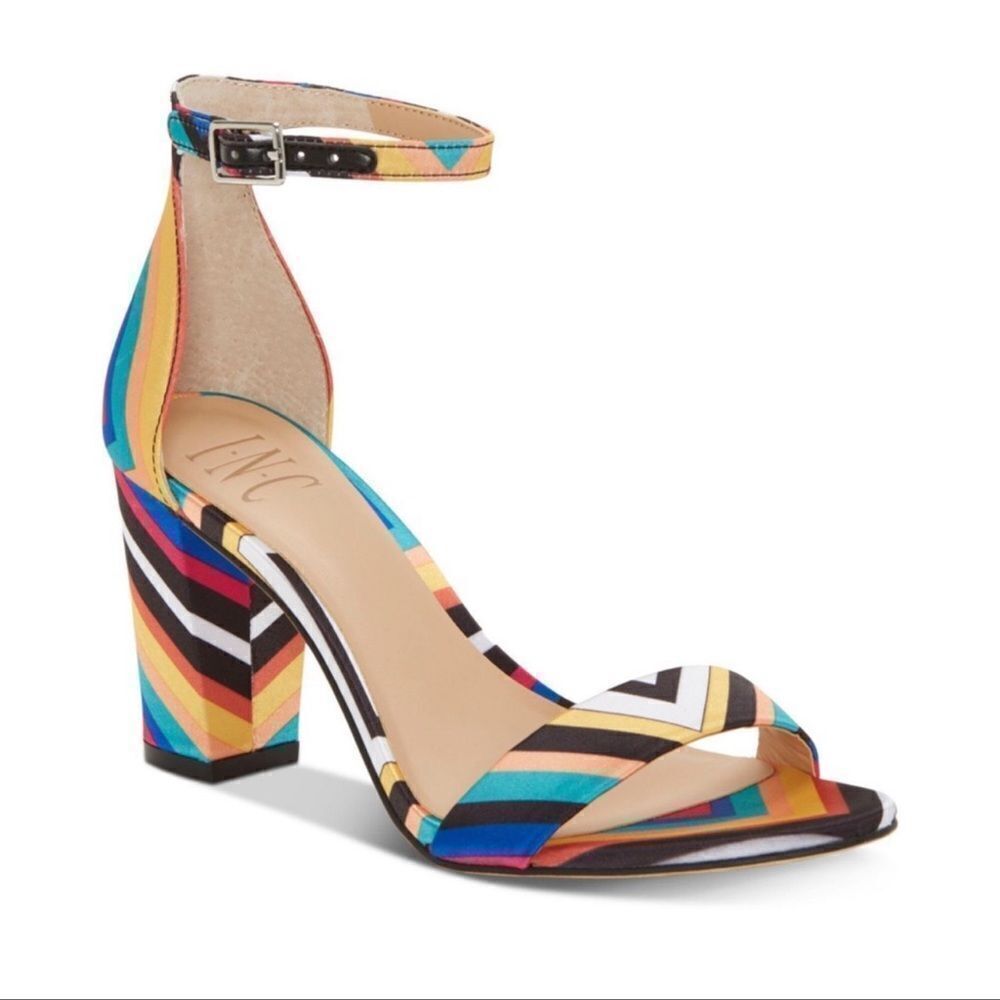 INC International Concepts Multicolor Striped Block Heel Sandals